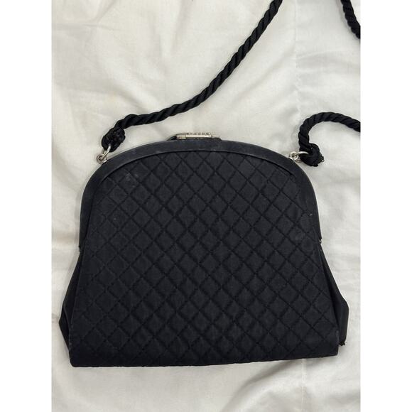 Bottega Veneta Satin Black Quilted Shoulder Bag with Charm Closure DEFECT - Picture 2 of 7